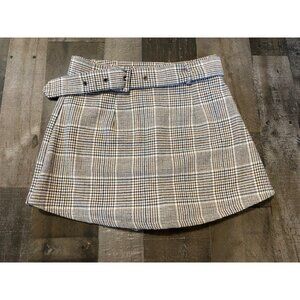 Sadie And Sage Plaid Wool Blend Belted Skort Skirt shorts womens size small brow
